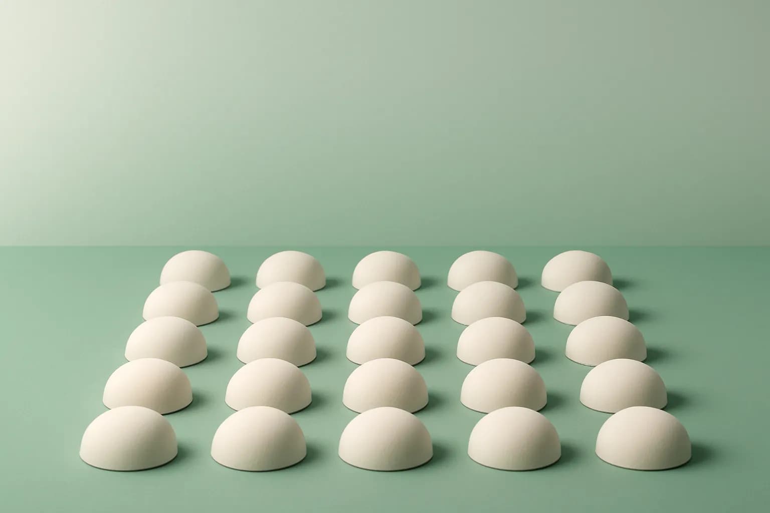 Illustratie van een net raster van off-white halve bollen op een groen veld, bij de datapagina over filamentverbruik en printtijd