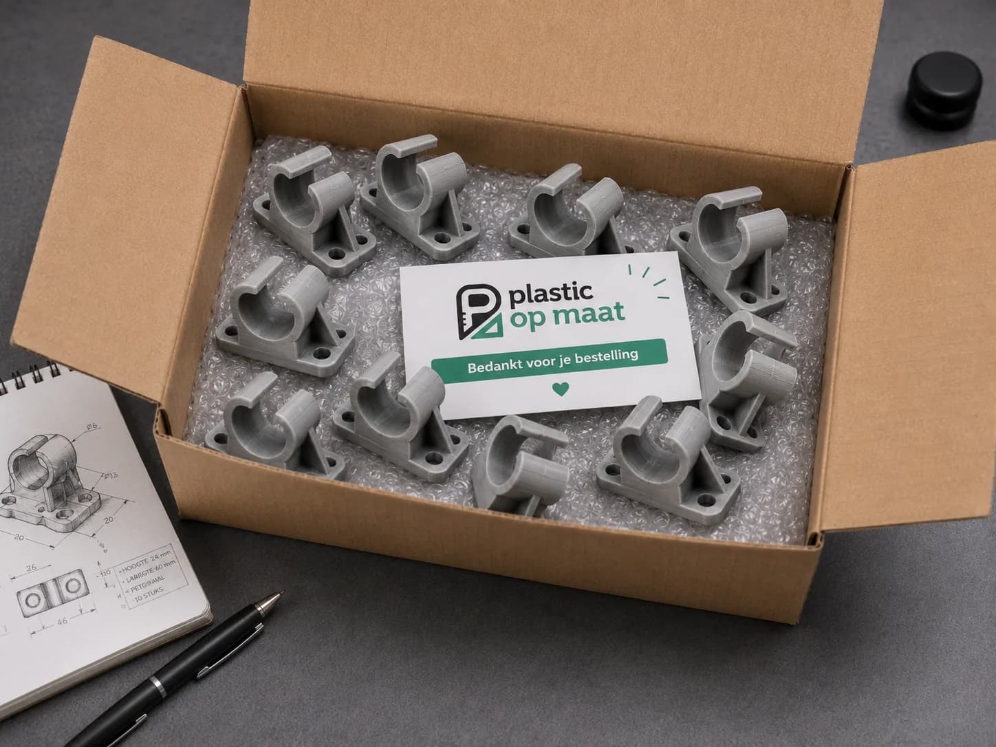 3D-geprint maatwerkonderdeel in productie op de printplaat