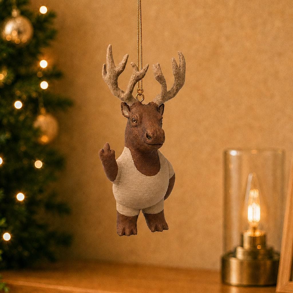 3D-Printed Elk Christmas Ornament: Sarcastic Woodland Tree Decoration, Gag Gift for Coworker