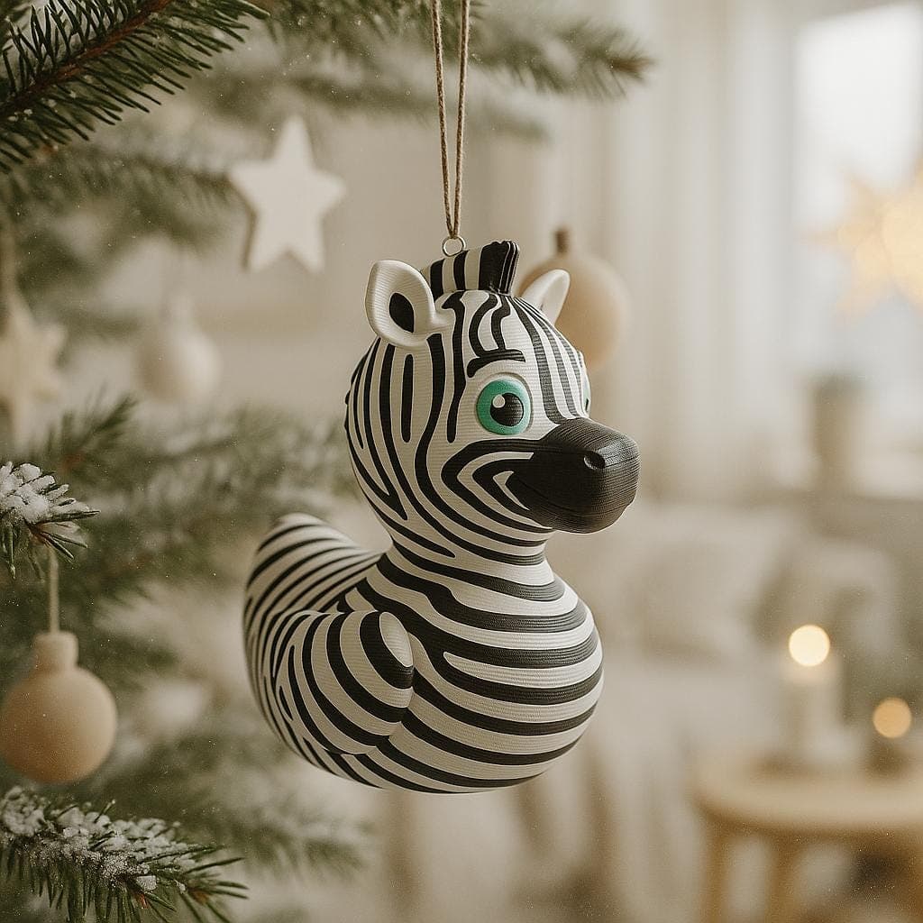 Tree decoration - Zebra Duck Figurine: 3D Printed Quirky Desk Decor -