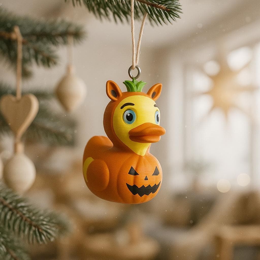 Tree Hanger 3D Printed Pumpkin Duck Figurine: Spooky Halloween Decor Tree Decoration