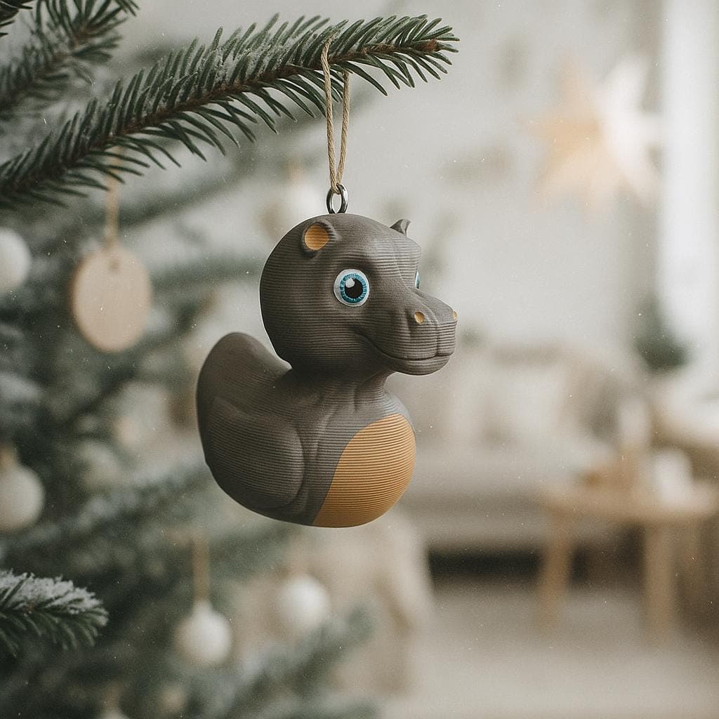 Tree Hanger Hippo Duck Figurine: 3D Printed Funny Animal Decor Tree Decoration