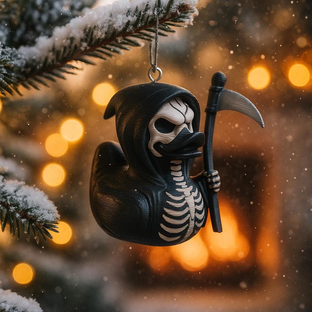 Tree hanger - 3D Printed Reaper Duck Figurine: Spooky Gothic Halloween Decor