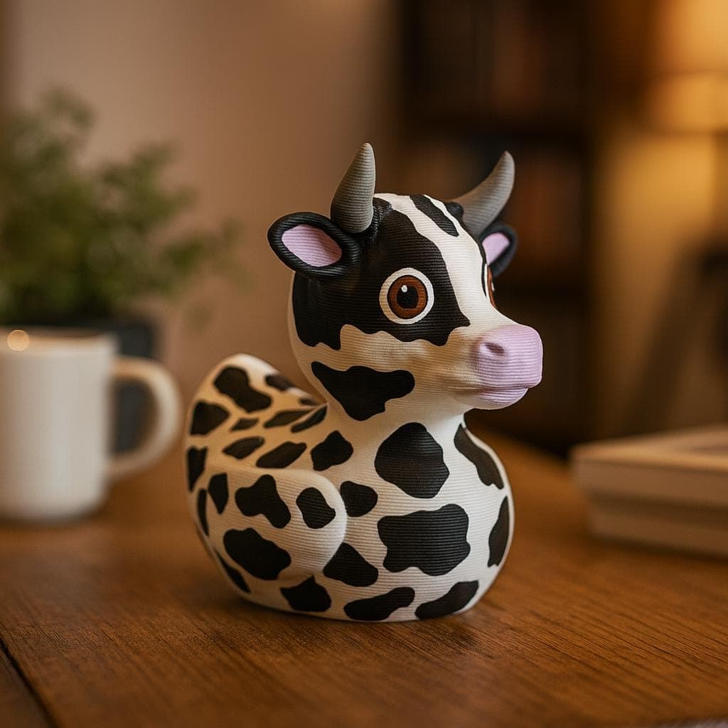 Cow Duck Figurine: Funny 3D Printed Farm Animal Decor