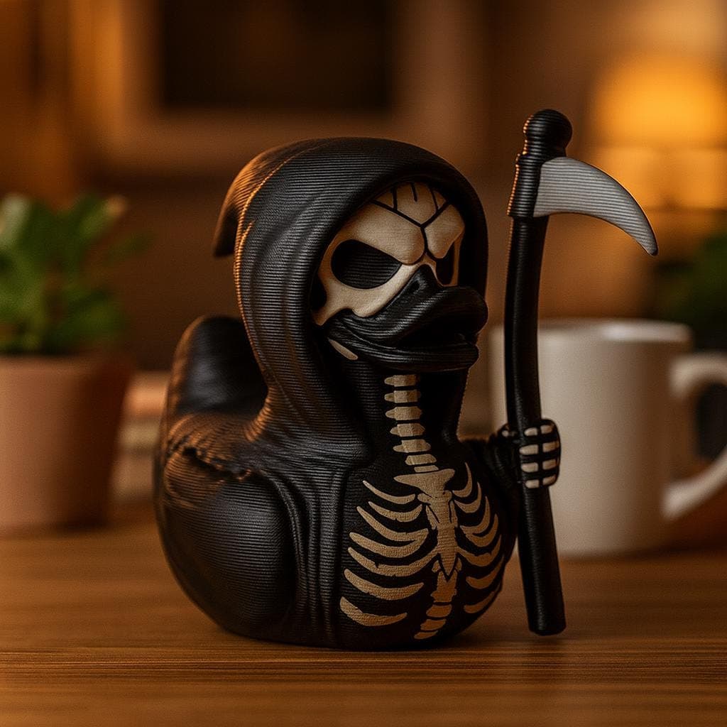 3D Printed Reaper Duck Figurine: Spooky Gothic Halloween Decor