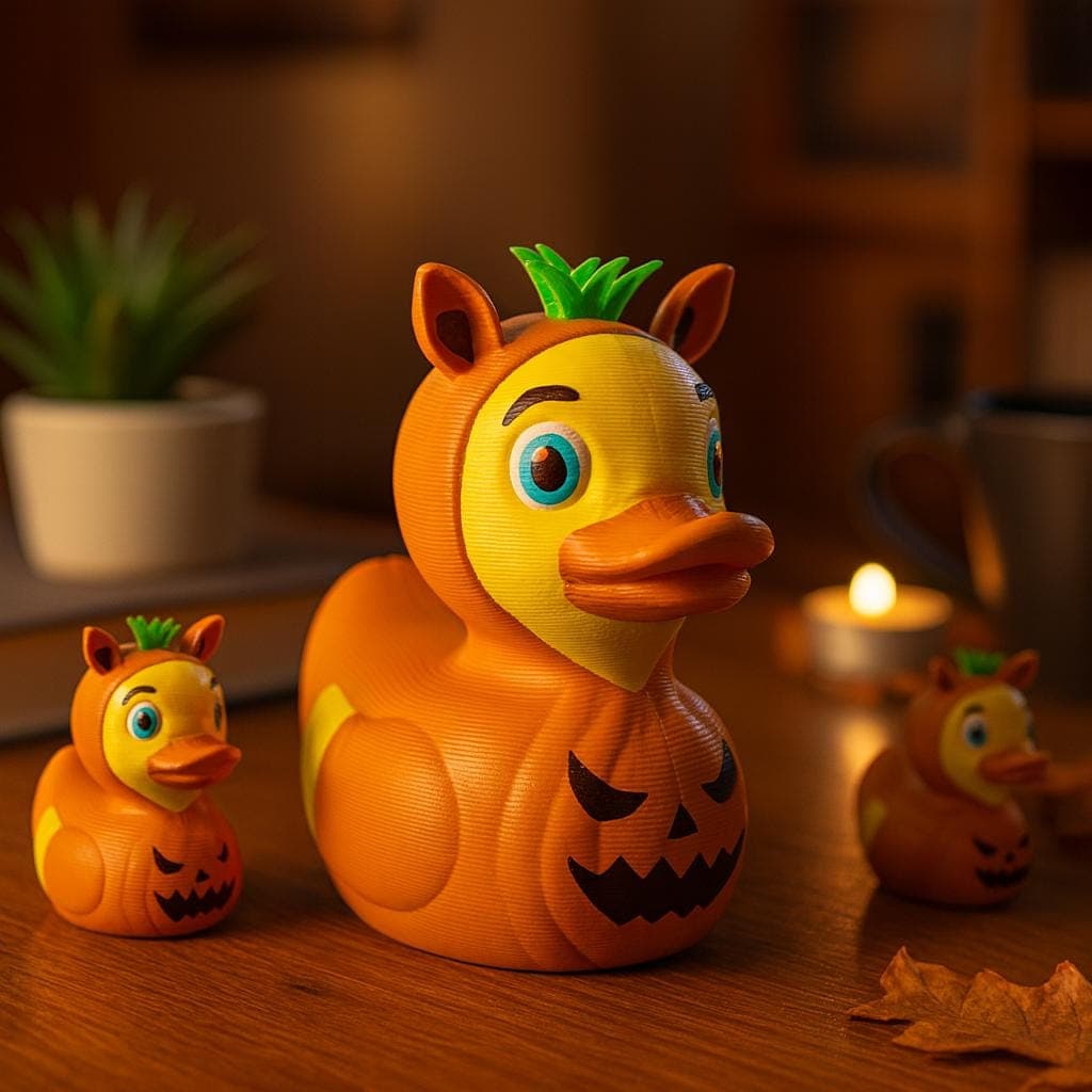 3D Printed Pumpkin Duck Figurine: Spooky Halloween Decor