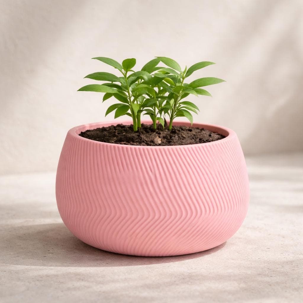 Pink Modern Plant Pot – 3D Printed Textured Planter – Minimalist Indoor Flower Pot – Contemporary Matte Home Decor