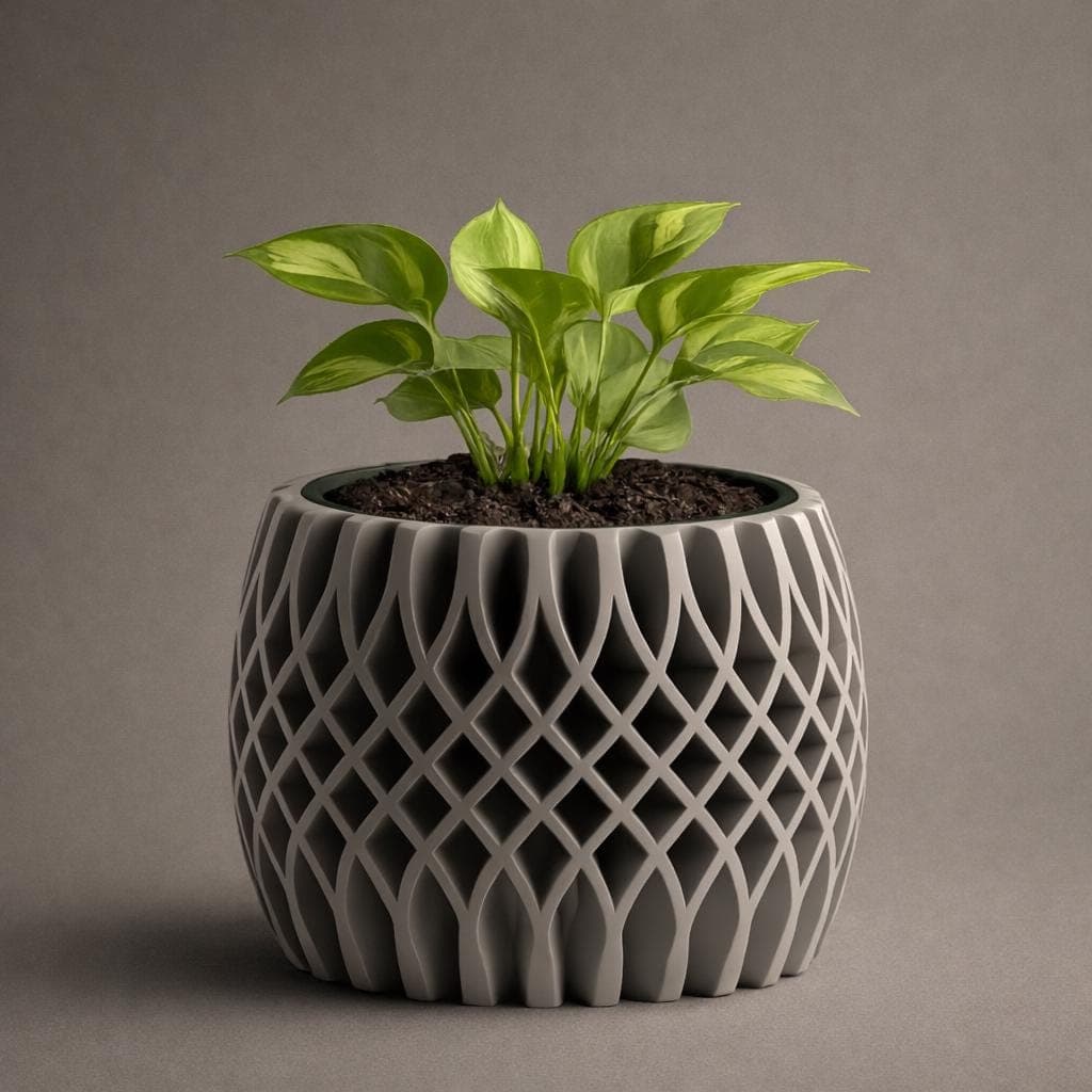 Modern Lattice Plant Pot – 3D Printed Geometric Planter – Contemporary Indoor Flower Pot – Matte Designer Plant Holder