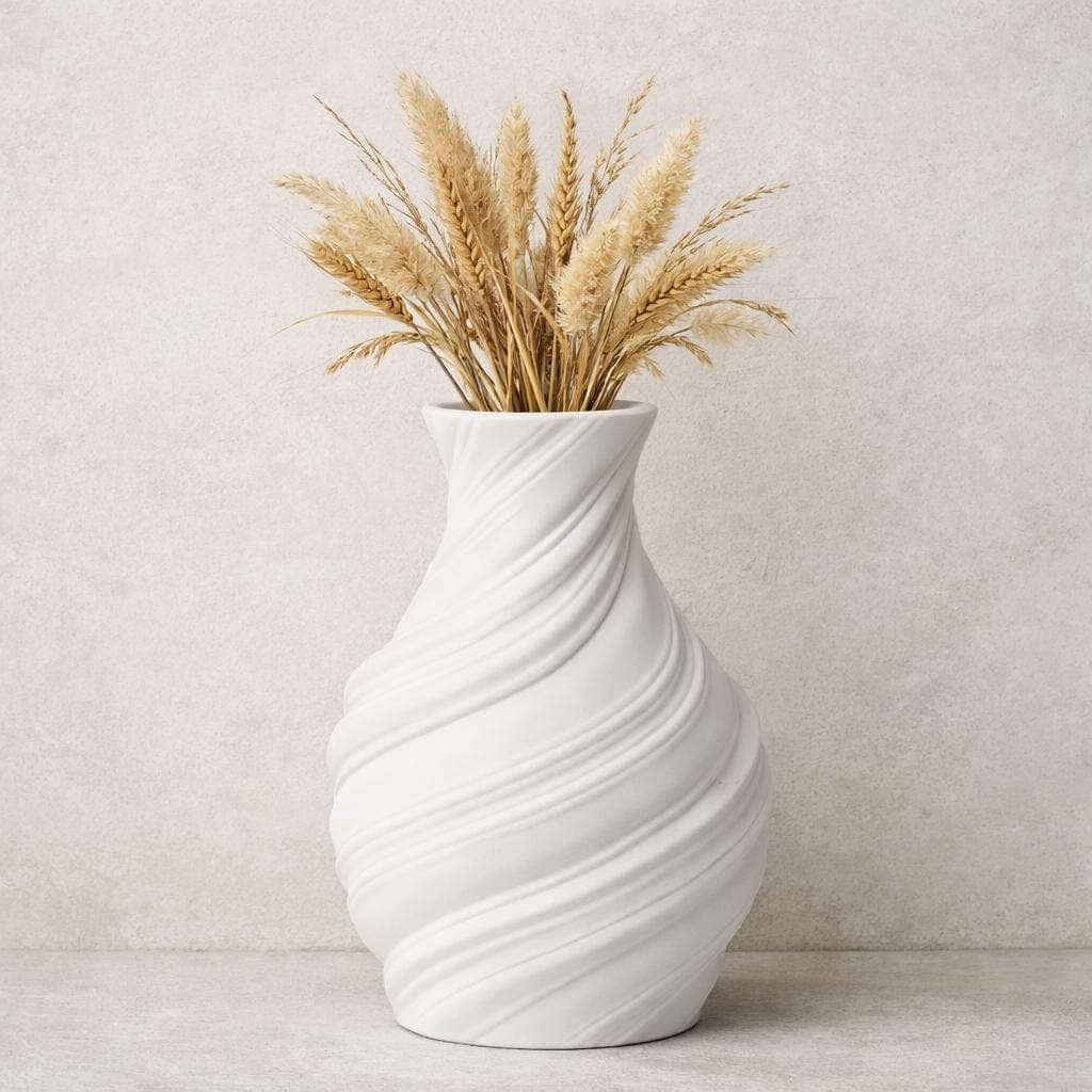 White Twisted Sculptural Vase – Modern 3D Printed Spiral Flower Vase – Minimalist Home Decor – Matte Designer Vase