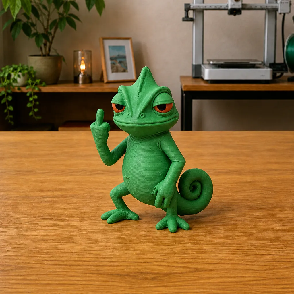Kameleon met attitude, stil protest op je bureau