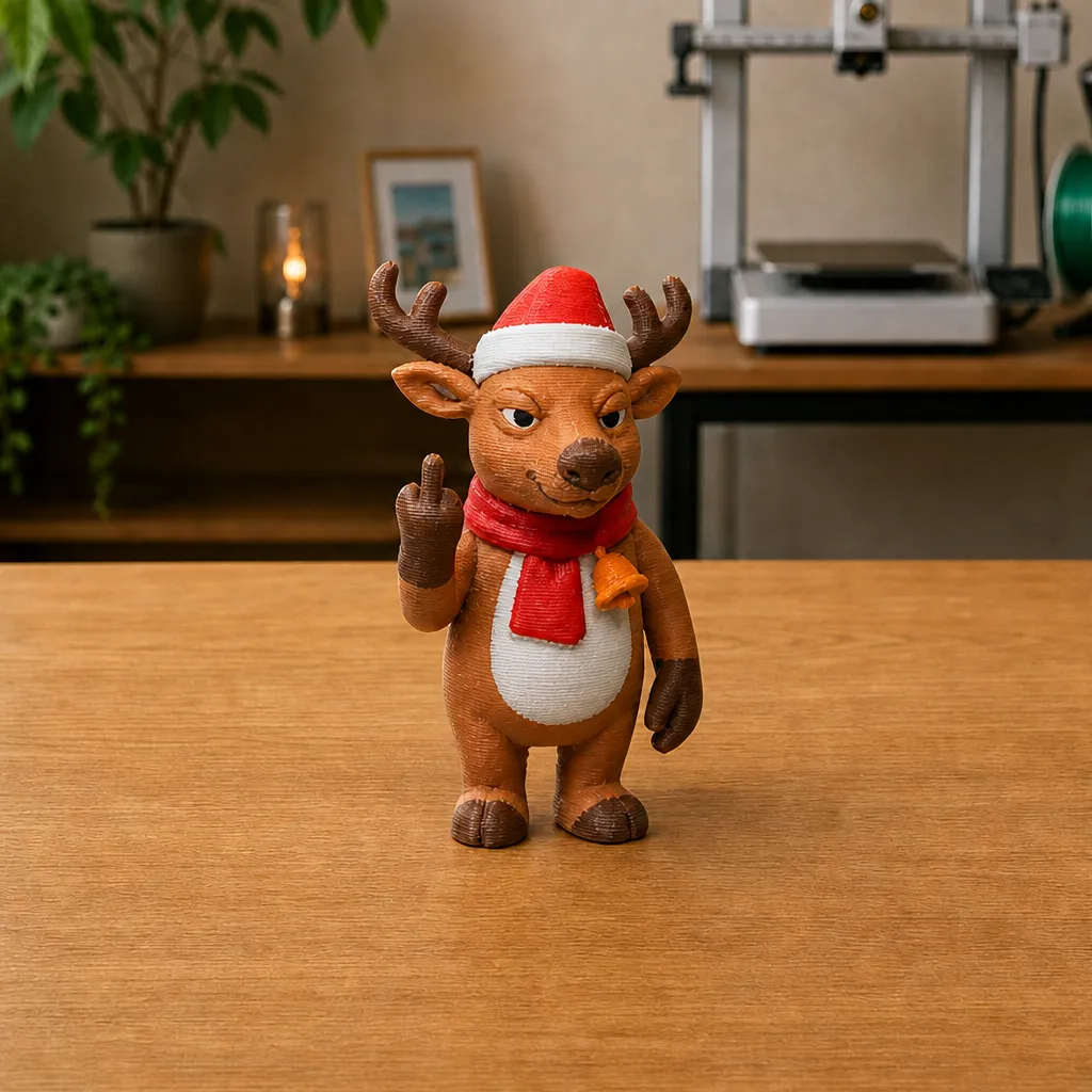 Rendierbeeldje met attitude, kerstgroet voor je bureau
